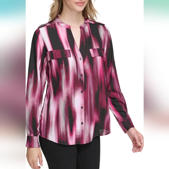 Nwt! Calvin Klein Women's Sportswear Roll Sleeve Top plus size - Picture 2 of 4